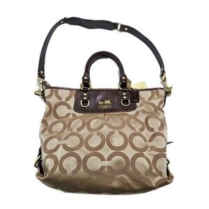 Coach Julianne Op Art Julien Tote Bag Satchel F0869-12963 Tan Gold Leather